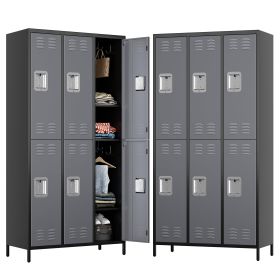 Metal Lockers For Employees,Locking Metal Storage Locker With 6 Doors &18 Hooks For School Office Gym Bedroom,Assembly Required,Black And Dark Gr