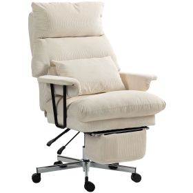 Executive Office Chair With Lumbar Support, Footrest, High Back Reclining Overstuffed Desk Chair With, Cream White