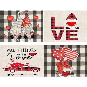 Valentines Day Placemats Set Of 4, 17x12.5 Inches With Gnomes And Hearts Pattern For Holiday Parties And Family Gatherings