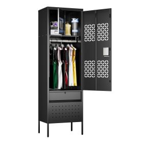 1 Door Metal Locker With Hanging Rod,Metal Storage Locker With Mesh,Suitable For Gym,Basketball Gym,Gymnasiums,Utility Room,Assembly Required,Bla