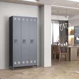 Metal Storage Locker For Employees, 72 Employee Locker With 3 Doors&9Hooks For School Gyms Homes Garages Offices Study With Assembly Required, Li (Color: Light Grey)