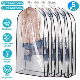 5 Pack 60In OR 40In Options Garment Bag For Hanging Clothes Dustproof Waterproof Hanging Clothes Storage Bag Clear Transparent Suits Cover For Sw (Option: S)