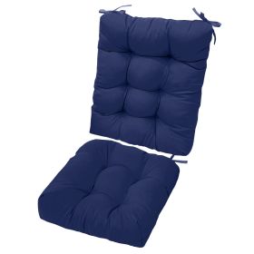 Multiple Color Options - Rocking Chair Cushion Set Upper And Lower Back And Seat Sets With Non-Slip Ties Polyester Fiber Filling (Color: Navy Blue)