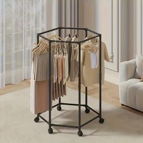 Space-saving Hexagonal Metal Clothes Hanger. Sturdy And Freestanding. Multi-arm Design. Suitable For Bedrooms, Dormitories, And Balconies. Holds (Color: Black)