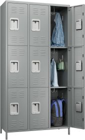 Metal Lockers For Employees With Lock,Metal Storage Locker With 9 Doors & 27 Hooks For School Office Gym Garage Bedroom,Assembly Required,9 Doors (Color: Light Grey)