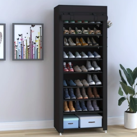9-Tier High Capacity Shoe Rack Management, With Dust Cover, Space-Saving Entryway Shoe Rack, Easy To Assemble, Suitable For Home Use (Color: Black)
