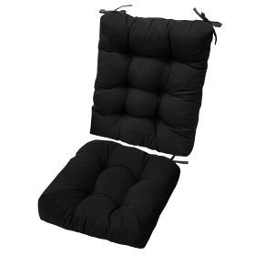 Multiple Color Options - Rocking Chair Cushion Set Upper And Lower Back And Seat Sets With Non-Slip Ties Polyester Fiber Filling (Color: Black)