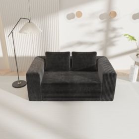 Sofa In A Box Memory Foam 2-Seater Corduroy Couch Memory Foam Couch No Installation & Easy To Transport,Floor Sofa Lounge For Living Room Bedroom (Color: Black)