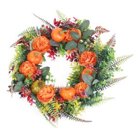 1Pc 17.71IN Autumn Wreath With Pumpkin Mixed Leaves Berries Flowers Fall Decoration For Indoor Outdoor Window Wall Front Door In Halloween Thanks (Option: MultiColor)