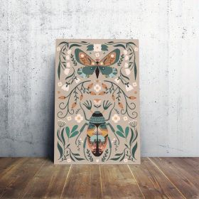 1pcs Modern Classic Wood Frame Canvas Wall Decor With Plant Flower & Butterfly Print, Girls Bedroom Wrap Canvas Painting, Animal Nature Digital A (Option: 24x16inch)