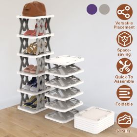 6 Tier Foldable Shoe Rack Vertical Shoe Organizer Narrow Shoe Rack For Small Spaces Space Saving Free Standing For Corner Entryway Hallway Bedroo (Color: Grey)