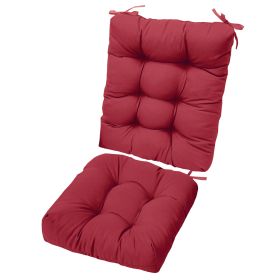 Multiple Color Options - Rocking Chair Cushion Set Upper And Lower Back And Seat Sets With Non-Slip Ties Polyester Fiber Filling (Color: Wine Red)