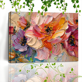 1pc Vibrant Floral Canvas Art With Wooden Frame - Textured Pastel Flowers, Abstract Blossom Arrangement For Home & Office Decor, Ideal For Living (Option: 16x12in)