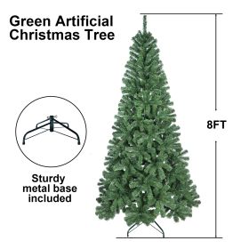Unlit Artificial Christmas Tree, Green Xmas Tree And Folding Metal Stand For Indoor Holiday Decoration (Option: 8ft)