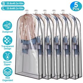 5 Pack 60In OR 40In Options Garment Bag For Hanging Clothes Dustproof Waterproof Hanging Clothes Storage Bag Clear Transparent Suits Cover For Sw (Option: L)